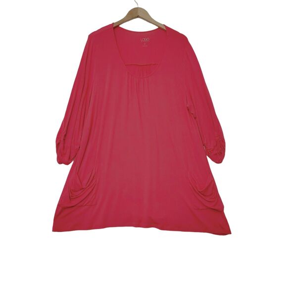 LOGO Lori‎ Goldstein Tunic XL Pink Scoop Pockets 3/4 Sleeve Womens Relaxed - Picture 1 of 9